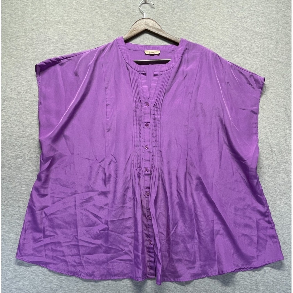 Brina & Em Blouse Top Womens 3X Purple Pintuck Pleats Sleeveless Button Front